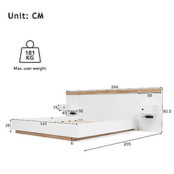 STILVORA Lit double 140/200 cm blanc et chêne Sonoma en bois avec 2 chevets LED pas cher