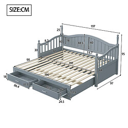 Acheter STILVORA Canapé-lit gigogne 90/190 cm gris en bois avec 2 tiroirs et sommier