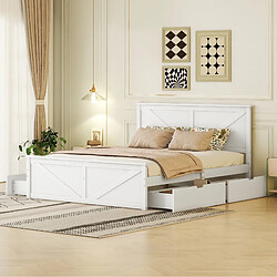 Acheter STILVORA Lit 160/200 cm blanc en pin avec 4 tiroirs et tête de lit