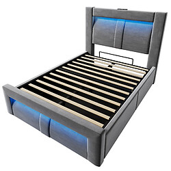 modfu Lit coffre 90x200 cm avec LED et ports USB et Type-C, en velours, gris, sans matelas pas cher