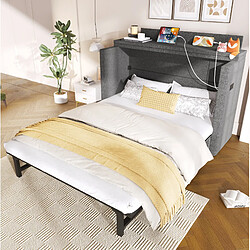 Acheter STILVORA Lit escamotable 140/200 cm gris en lin avec USB Type-C et tiroir