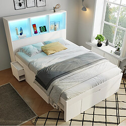 Acheter STILVORA Lit simple 90/200 cm blanc en bois avec LED et table de chevet mobile