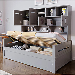 Avis STILVORA Lit banquette 90/200 cm gris en bois avec rangement hydraulique