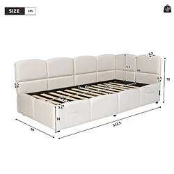 Avis modfu Lit coffre 90x200 cm, avec ports USB et Type-C et poche, en velours, beige, sans matelas