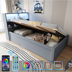 STILVORA Lit banquette 90/200 cm gris en bois avec LED prises intégrées et rangements pas cher