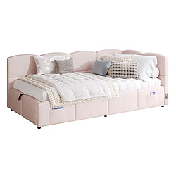 Acheter modfu Lit coffre 90x200 cm avec poche de rangement, en velours, rose, sans matelas