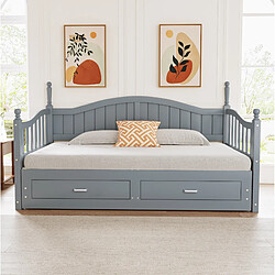 STILVORA Canapé-lit gigogne 90/190 cm gris en bois avec 2 tiroirs et sommier pas cher