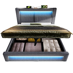 Acheter modfu Lit coffre 140x200 cm avec LED et ports USB et Type-C, en velours, gris, sans matelas