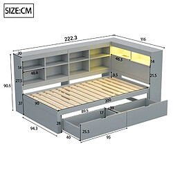 Acheter STILVORA Lit banquette 90/200 cm gris en bois avec LED USB et rangements