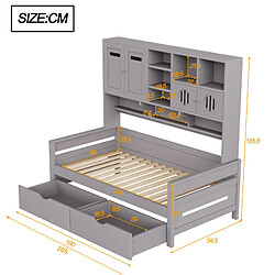 STILVORA Lit banquette 90/200 cm gris en bois avec rangements et tiroirs pas cher