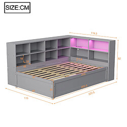 Acheter STILVORA Lit banquette 90/200 cm gris en bois avec LED et rangements