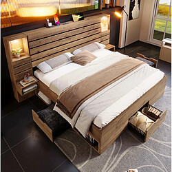 Acheter STILVORA Lit double avec rangement 180/200 cm chêne en bois avec LED USB-C et rangements