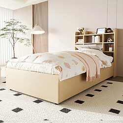 STILVORA Lit simple 90/200 cm bois naturel en MDF avec rangement hydraulique et USB pas cher