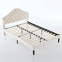 Acheter modfu Lit simple 140x200 cm, tête de lit réglable, en velours, beige