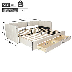 STILVORA Lit de jour 90/200 cm beige en lin extensible avec USB et 2 tiroirs pas cher
