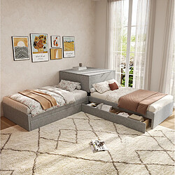 Avis STILVORA Lit d'angle 90/200 cm gris en lin avec lit gigogne et rangement