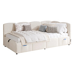 Acheter modfu Lit coffre 90x200 cm, avec ports USB et Type-C et poche, en velours, beige, sans matelas
