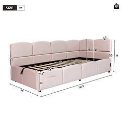 Avis modfu Lit coffre 90x200 cm avec poche de rangement, en velours, rose, sans matelas
