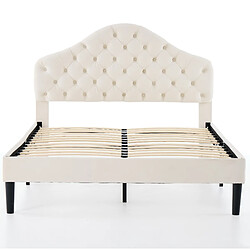 modfu Lit simple 140x200 cm, tête de lit réglable, en velours, beige pas cher