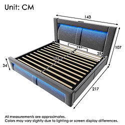 Avis modfu Lit coffre 140x200 cm avec LED et ports USB et Type-C, en velours, gris, matelas inclus