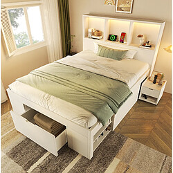 Avis STILVORA Lit simple 90/200 cm blanc en bois avec LED et table de chevet mobile