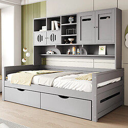 Avis STILVORA Lit banquette 90/200 cm gris en bois avec rangements et tiroirs