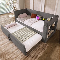 Acheter STILVORA Banquette-lit 90/200 cm grise en coton et lin avec lit gigogne et ports USB