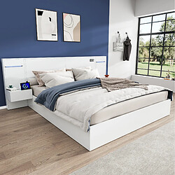 Acheter STILVORA Lit double 160/200 cm blanc en MDF avec USB LED Bluetooth et 2 chevets