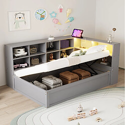 Avis STILVORA Lit banquette 90/200 cm gris en bois avec LED et rangements