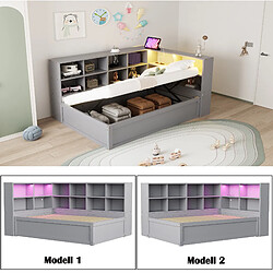 STILVORA Lit banquette 90/200 cm gris en bois avec LED et rangements pas cher