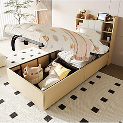 Acheter STILVORA Lit simple 90/200 cm bois naturel en MDF avec rangement hydraulique et USB