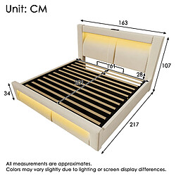 Avis modfu Lit coffre 160x200 cm, avec LED et ports USB et Type-C, en velours, beige, matelas inclus