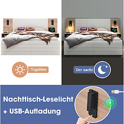 STILVORA Lit double 140/200 cm blanc/chêne clair en bois massif et MDF avec USB pas cher