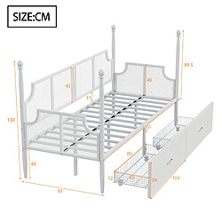 STILVORA Lit banquette 90/200 cm blanc en métal avec 2 tiroirs style vintage pas cher