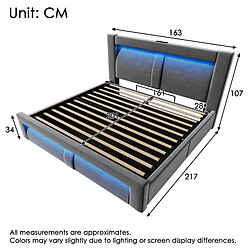 Avis modfu Lit coffre 160x200 cm, avec LED et ports USB et Type-C, en velours, gris, sans matelas