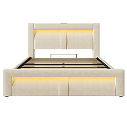 modfu Lit coffre 160x200 cm, avec LED et ports USB et Type-C, en velours, beige, matelas inclus pas cher