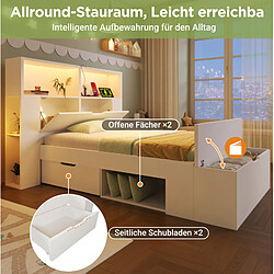 STILVORA Lit 90/200 cm blanc en bois avec LED rangements et ports USB pas cher