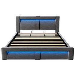 modfu Lit coffre 180x200 cm, avec LED et ports USB et Type-C, en velours, gris, sans matelas pas cher
