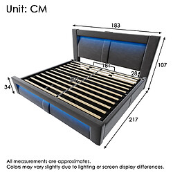 Avis modfu Lit coffre 180x200 cm, avec LED et ports USB et Type-C, en velours, gris, sans matelas
