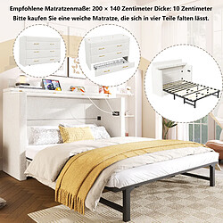 STILVORA Lit escamotable 140/200 cm beige en lin avec tiroir et ports USB Type-C pas cher