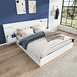 Avis STILVORA Lit double 160/200 cm blanc en MDF avec USB LED Bluetooth et 2 chevets