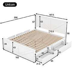 STILVORA Lit 160/200 cm blanc en pin avec 4 tiroirs et tête de lit pas cher