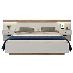 Acheter STILVORA Lit double 180/200 cm blanc et chêne Sonoma en bois avec 2 chevets LED