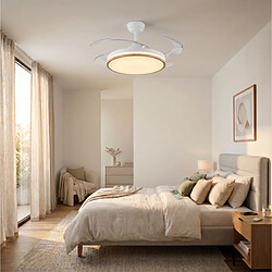 Autres Temps Ventilateur plafond LED retractable Yatek Rubia 60W blanc hetre pas cher