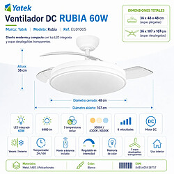 Acheter Autres Temps Ventilateur plafond Yatek Rubia blanc LED pales retractables 107 cm