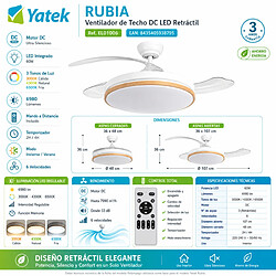 Acheter Autres Temps Ventilateur plafond LED retractable Yatek Rubia 60W blanc hetre