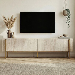 Avis Hanah Home Meuble TV en bois - 180 x 30 x 45 cm - Travertin / Or