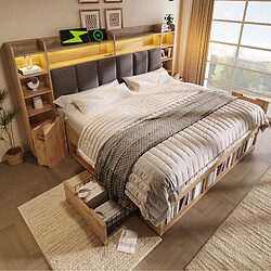 Avis STILVORA Lit double 180/200 cm chêne en bois avec LED et rangements