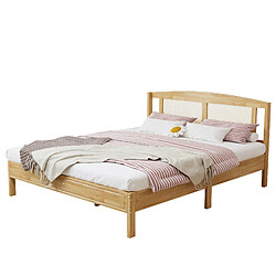 STILVORA Lit double 160/200 cm naturel en bois de pin et rotin PE avec pieds centraux pas cher