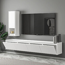Acheter Hanah Home Meuble TV avec étagère murale en bois - 160 x 30 x 35 cm - Blanc
